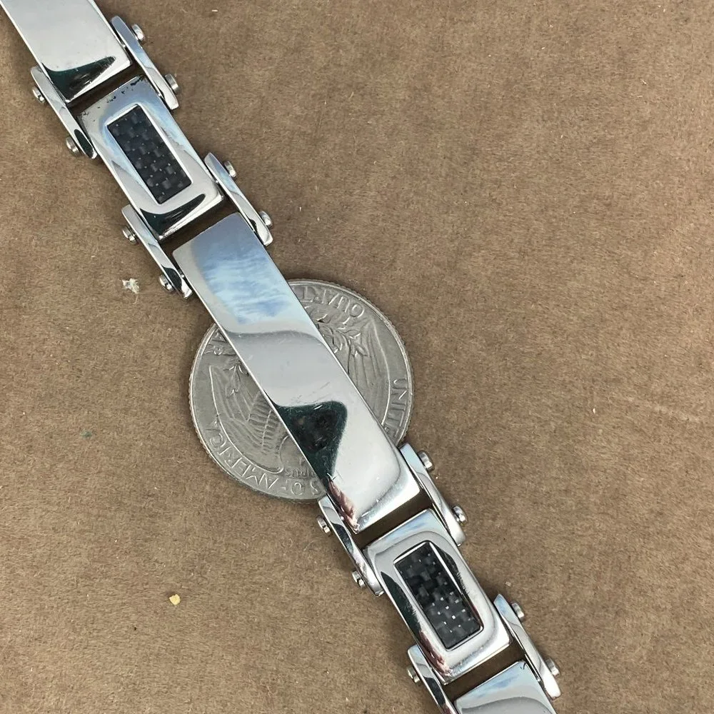 Stainless Steel Bracelet Silver& Black - Picture 2 of 4